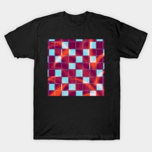 Blue and Red Square Geometric Pattern T-Shirt